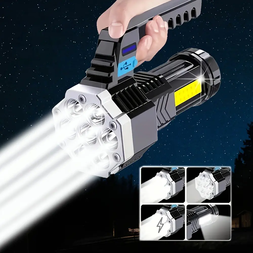 1/2 Pack, Super Bright, Handheld LED, Rechargeable, Four Mode Flashlights, Portable Searchlight, Outdoor Light COB Side Lamp with Battery Level Display with Four Lighting Modes for Outdoor, Emergency Lighting