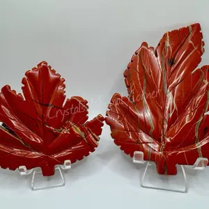 Red Jasper Maple Leaves Carvings - Natural Red Jasper with Detailed Carving Design