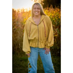 Oli & Hali Washed Zip-Up Hooded Oversized Jacket – Mustard