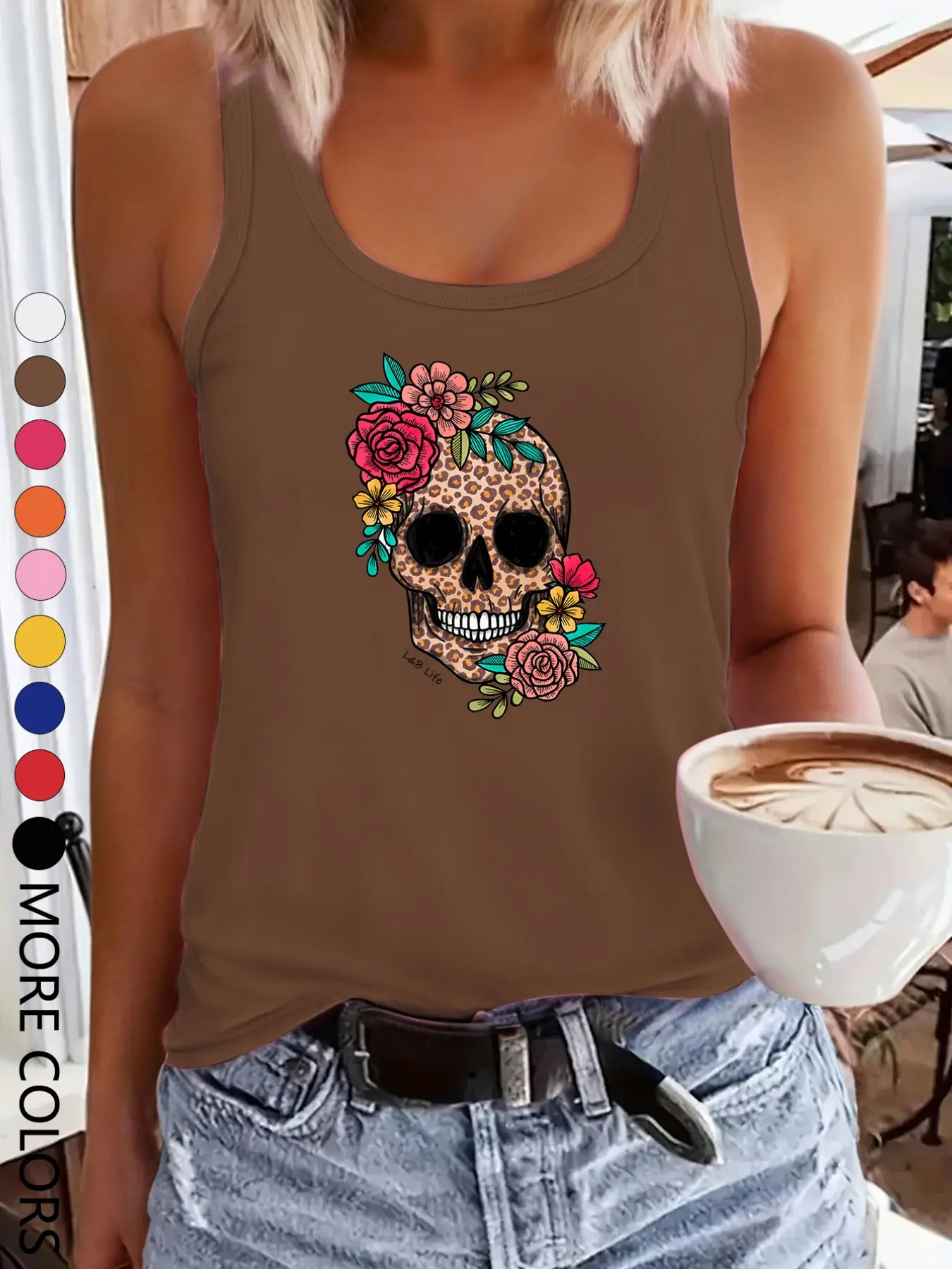 Women's Summer Casual Loose Fit Sleeveless Top, Geometric Print Skull Round Neck Blouse, Multicolor Options, Versatile Wear