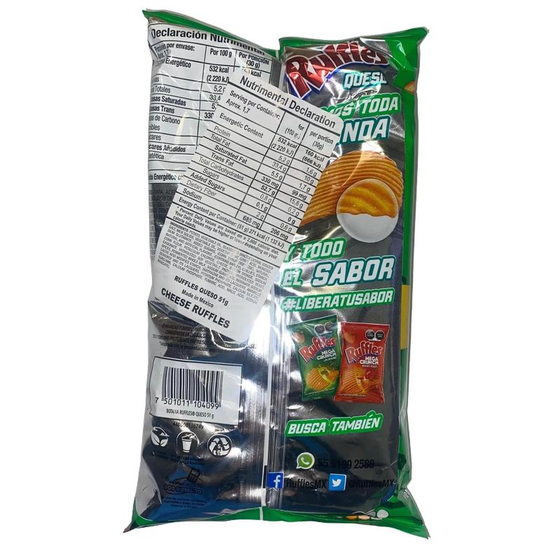 10 - Pk Ruffles Queso Chips 48GRAMS - Crispy Crunchy - MEXICAN CHIPS - PAPITAS MEXICANAS - SABRITAS MEXICANAS