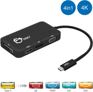 SIIG USB-C to 4K HDMI/DP/VGA/DVI Adapter, 4-in-1 Portable Video Dock for Laptop (CB-TC0611-S1)