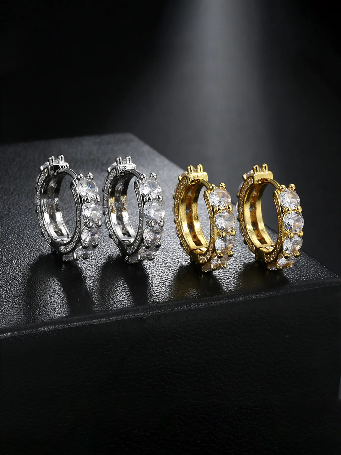 Two pairs of ICED CHICS earring sets, hip-hop casual style ear accessories, single-row zircon, simple and versatile, perfect as a gift