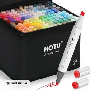 HOTU Dual Tip Alcohol Markers Set 120 Colors Fine Brush & Chisel Tips Easy Blending Safe Materials Colorless Blender Perfect for Kids Artists Sketching Adult Coloring Great Gift Idea