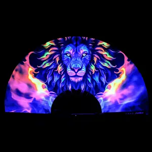 Lionfire UV-Reactive Hand Fan | Foldable Bamboo Ribs | Premium Polyester Fabric | Matching Holster | Rave Fan | Festival Fan Neon Lightweight Accessory Light Decor Foldable Cooling Wooden