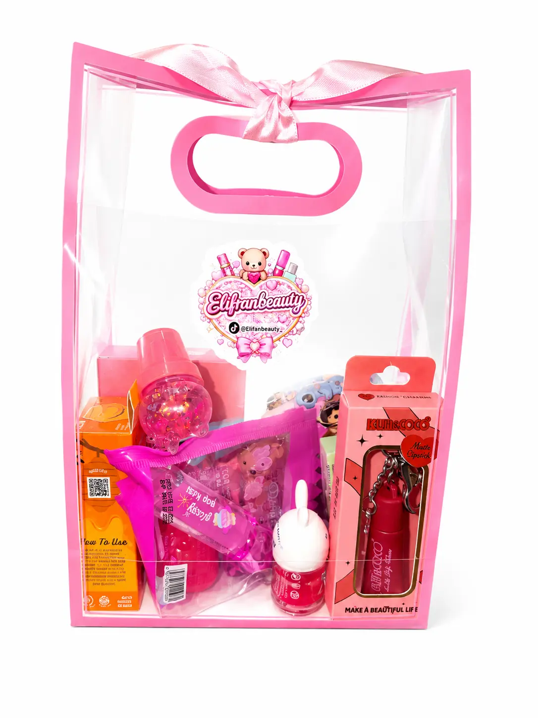 PINK MAKEUP BAG WITH BEAUTY ACCESORIES