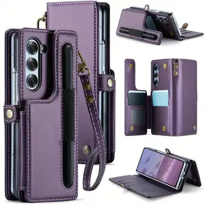 for Samsung Galaxy Z Fold 6 Case with Pen Holder Slot, RFID Blocking Wallet Phone Case for Galaxy Z Fold 6 with Wristlet Strap