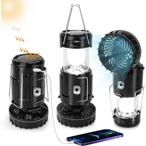 2026 Upgrade Solar Portable Lantern Rechargeable Fan - Collapsible Lightweight LED Camping Lantern for Power Outages Flashlight Survival Kits for Outdoor Tent Emergency Essentials Cool Gifts for Men