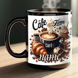 1pc Customizable Coffee Mug Personalized Name/Text Cafe-Themed Cup with Latte Art Durable 11oz Ceramic Cup for Hot/Cold Drinks Birthday Anniversary Housewarming Gift Ideal for Home Office Coffee Lovers Customizable Coffee Cup Drinkware Customized