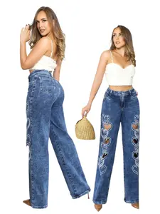 44-Jeans Colombiano Ref. Corazones High Waisted Wide Leg Heart Cutout Push Up  Denim.