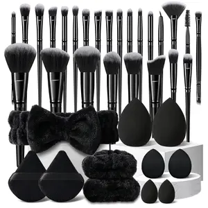 Luxury 36-Piece Makeup Tool Kit Includes 25Pcs Makeup Brushes, Standard and Mini Makeup Sponges, Triangle Puffs, Headband, Wristbands, Water Drop Finger Puffs, Make up Brush Set for a Perfect Makeup Routine