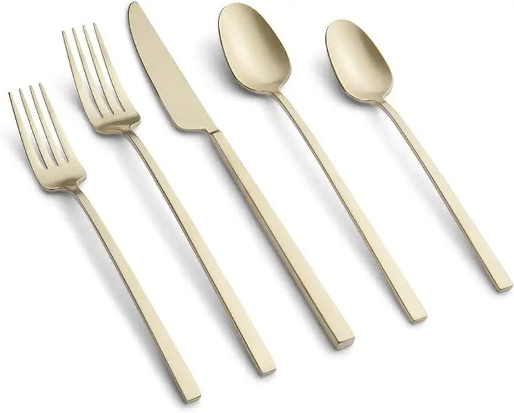 Cambridge 513720CKW12R Damaris 20-Piece 18-0 Stainless Steel Flatware Set, PVD Finish, Champagne Satin