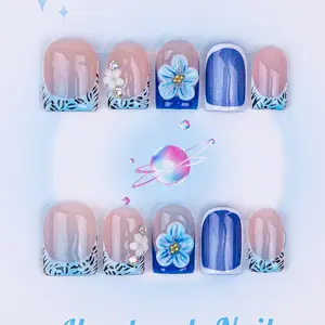Nailssbysheccid，10pcs press-on nails, square shape, 100% handmade, simple style, combined with French style, 3D,suitable for family dinners, dates, weddings, it is the best gift for girls! Comes with jelly glue, crystal sticks and twisting rods.