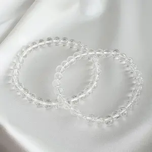 Natural Clear Quartz Stone 4mm Beaded Crystal Healing Charka Crystal Handmade Stretchy Bracelet Gift for Men Women