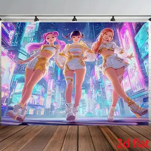 2D flat design, 1-piece set of K-Pop girl group background fabric - proportionally restored K-Pop member wall decoration, made of durable fabric, suitable for indoor and outdoor birthday parties, photography, and K-Pop themed events (girls' style)