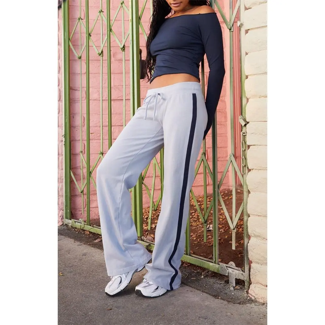 John Galt Women's Light Blue Hilary Side Stripe Soft Yoga Baggy Sweatpants