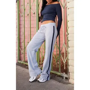 John Galt Women's Light Blue Hilary Side Stripe Soft Yoga Baggy Sweatpants