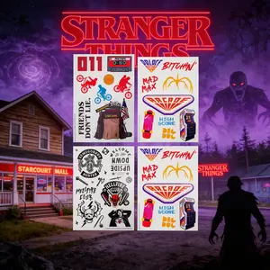 Stranger Things Officially Licensed Tattoo Stickers Eleven Demogorgon Hellfire Club Scoops Ahoy Gift Set Netflix