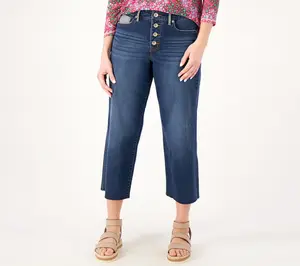LOGO by Lori Goldstein Petite Wide Leg Jeans with Button Fly