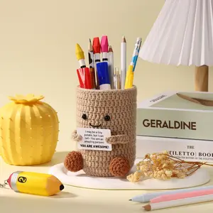 Handmade Crochet Positive Energy Potato Pen Holder, Pencil Holder, Creative Yarn Storage Box, Stationery Storage Organizer, Perfect Gift for Back-To-School, Halloween, Christmas, Thanksgiving, Office Desk Accessories