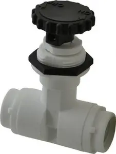 The Specialty Mfg. Co. Inline Needle Valve - 1/4" Pipe, PTFE Seal, FNPT Ends, Polypropylene Construction, 125 Max PSI, Model 7030390, All Seasons Plumbing Valve