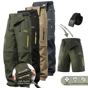 Men's Convertible Quick-Dry Tactical Cargo Pants - Sporty Trousers with Multiple Pockets, Belt for Outdoor Hiking, Travel | Pockets Men's Sports Joggers
