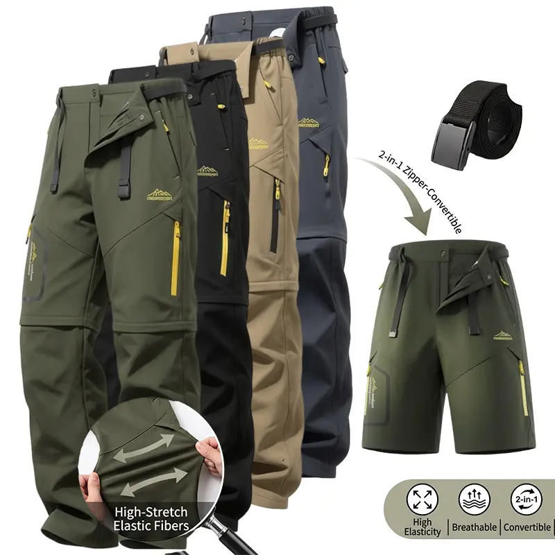 Men's Convertible Cargo Pants, Quick-Dry Tactical Sporty Trousers with Zip-Off Legs and Multiple Pockets for Outdoor Hiking, Activewear