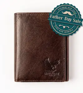 Bull Guard Patriotic Freedom Leather RFID Trifold Wallet for Men with Pocket for Air Tag or Other Tracking Devices & 2 ID Windows In Top Grain Leather