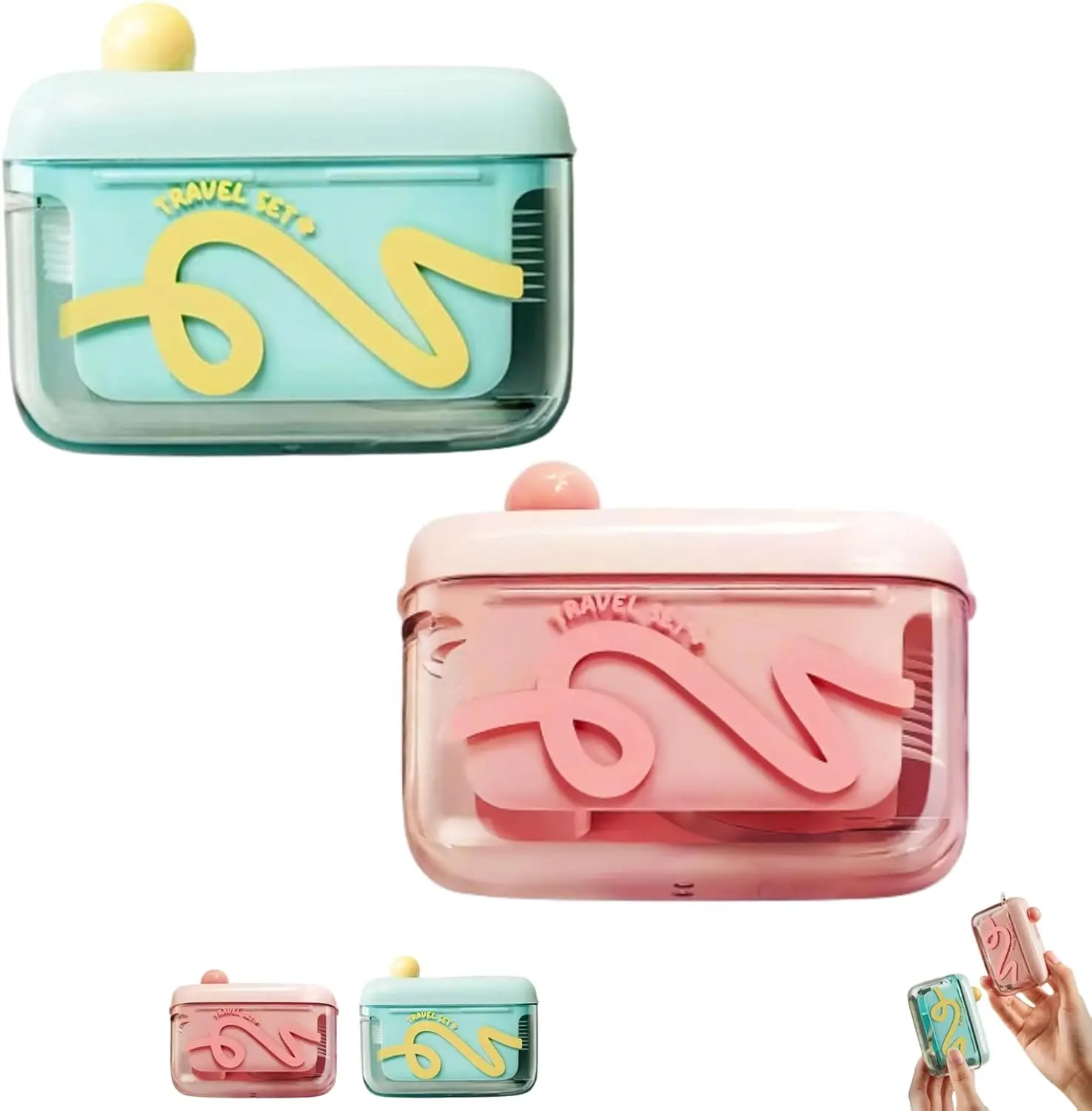 Travel-Sized Rectangular Automatic Pop-Up Toothpaste Dispenser & Organizer - Portable Refillable Oral Care Storage Case, Compact, Hygienic, Ideal for Home, Travel Use, summerwins, Pink Box, Toothbrush And Toothpaste Holder, Unisex, Space-Saving, Restauran