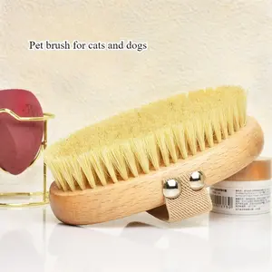 Soft Dog Brush, Pets Palm Brush for Dog and Cat Grooming - Bristle Brush for Dogs Short Haired - Soft Bristle Dog Brush Handheld - Ideal for Small Dogs Daily Gentle Grooming Brush (Beechwood)