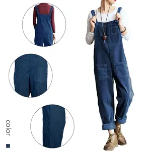 Vintage Loose Denim Overalls for Women - Baggy Jean Jumpsuit with Multiple Pockets