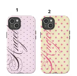 Vintage Polka Dot Angel Phone Case,Coquette Angel Script Polka Dot Phone Case For iPhone 11 12 13 14 15 16 17 Air Pro Max