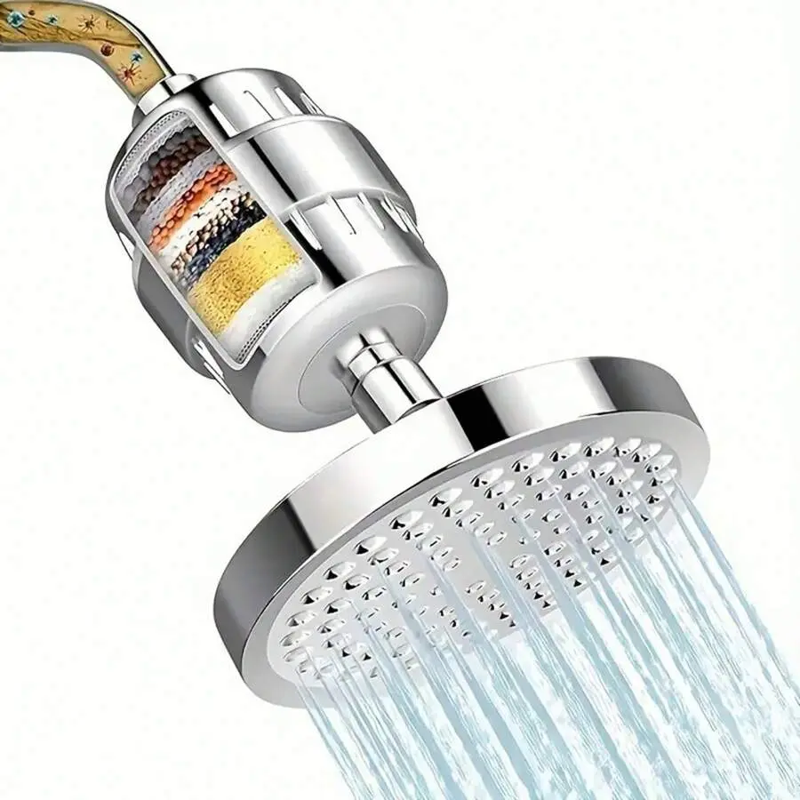 Shower Head, Filtered Shower Head with Light, 3 Color Water Pressure Drives the Lights to Glow shower head Round Polished Fixtures Modern