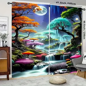 Letter Print Door Curtain Set, Noise Reduction Light Filtering Curtains for Bedroom Kitchen, 3D Printed Rod Pocket Window Treatments