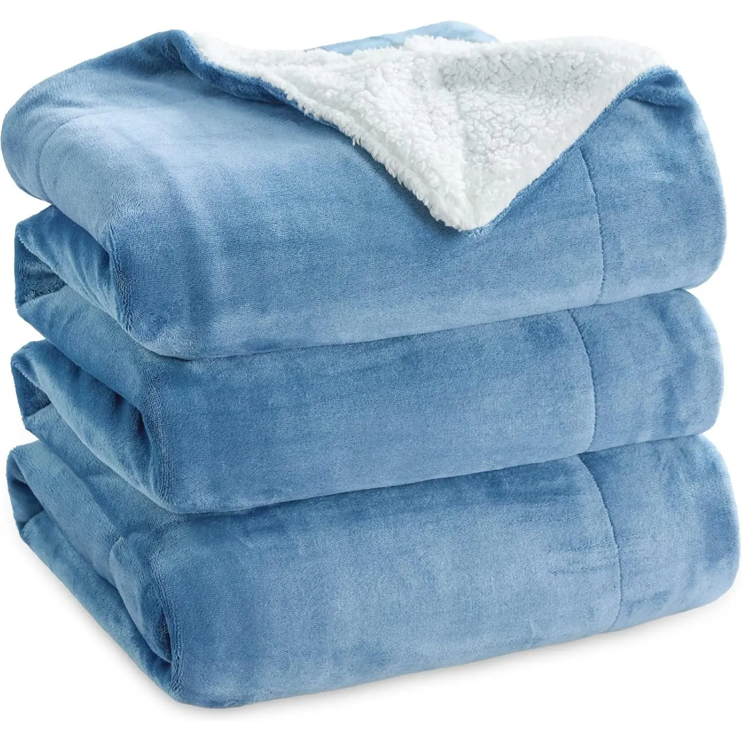 Sherpa Blankets King Size for - Thick and Warm, Fuzzy Plush King for Winter, Washed Blue, 108x90 Inches