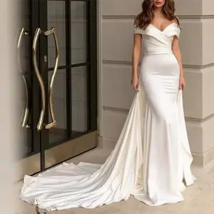Kitchener High Quality Off Shoulder Mermaid Satin Wedding Dress
