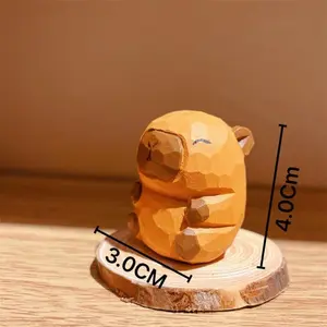 Capibala Cute Animal Small Model Statue Solid Capybara Wood Carving Home Room Office Car Decoration Accessories