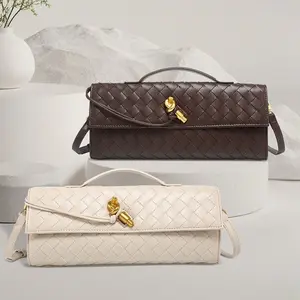 Trendy Woven Evening Clutch Purses for Women Evening Bags Handbags PU Leather Purse with Removable Shoulder Strap Bag
