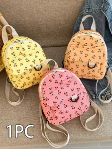 Cute Mini Cherry Print Backpack, Girls Daily Travel Bag, Y2K Portable Solid Color Backpack, Phone Pouch, Key Holder, Lightweight Casual Multi-Functional Bag