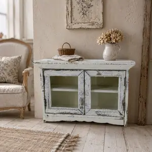 1:6 Scale Distressed White Cabinet, Shabby Chic Wooden Cupboard, Farmhouse Dollhouse Furniture Display