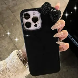 Glitter 3D Bowknot Diamand Case For iPhone 16 15 13 12 11 Pro Max 15 Plus 13 Mini X XR XS 7 8 SE2 Korean Girl Cute Soft Cover