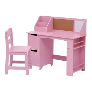 Multi-Function Kids Art and Study Desk Set – Wooden Table with Chair, Storage Cabinets, Bulletin Board, Bookshelf and Side Shelves – Ideal for Drawing, Homework & Creative Learning – Ages 3-8