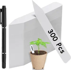 300 Pack Plant Labels, 4 Inch Potted Plant Name Tags Plastic, Seedlings Seed Markers Nursery Plant Stake Tag with Marking Pen for Outdoor Indoor Garden Patio Flower Vegetable, White