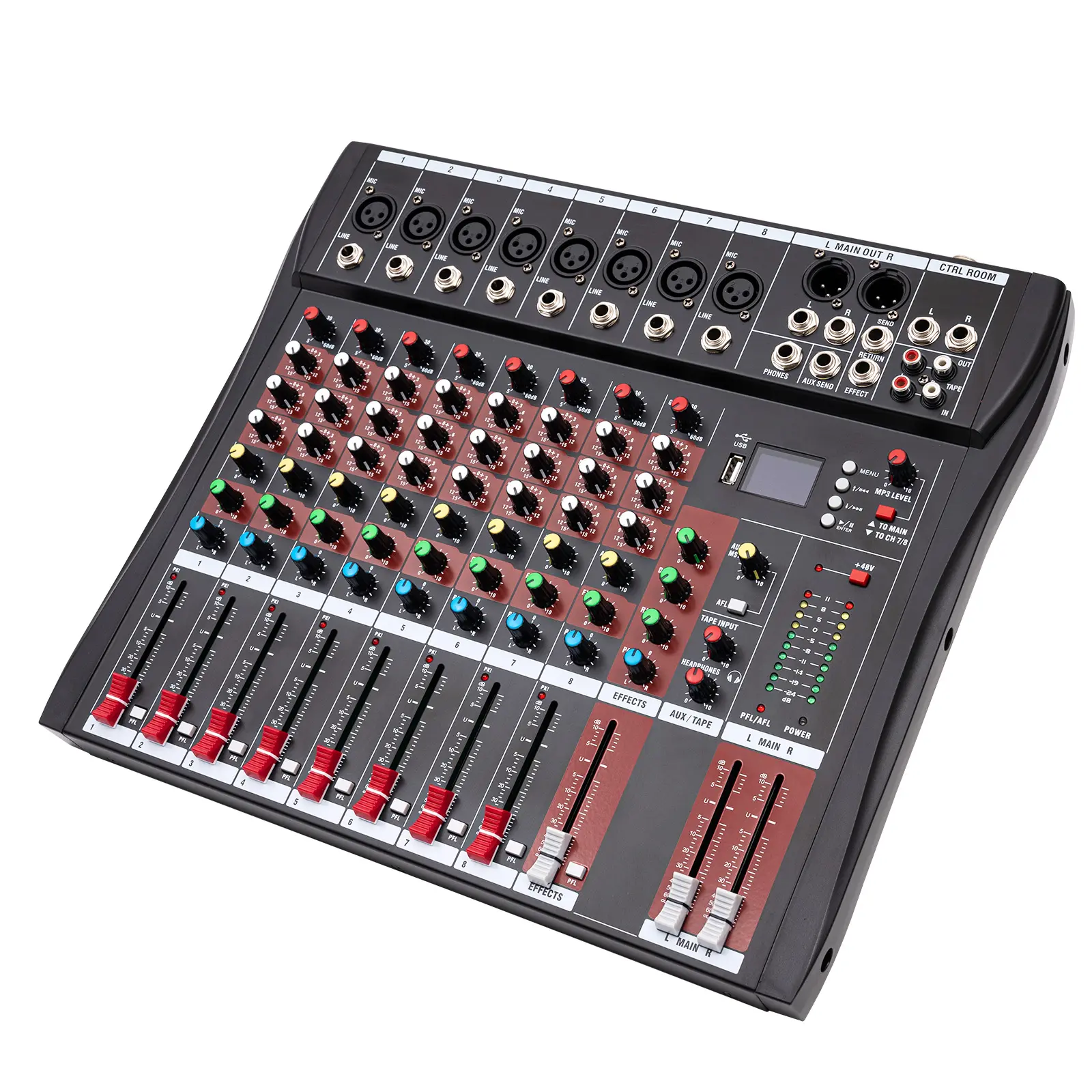 8-Channel Wireless Bluetooth Stereo Live USB Audio Mixer Kit - With US Plug, Adapter, USB Port, LED Display, Phantom Power, Smartphone-Compatible, Recording & KTV Use, for DJ, Stage Performances, Father Son Gift