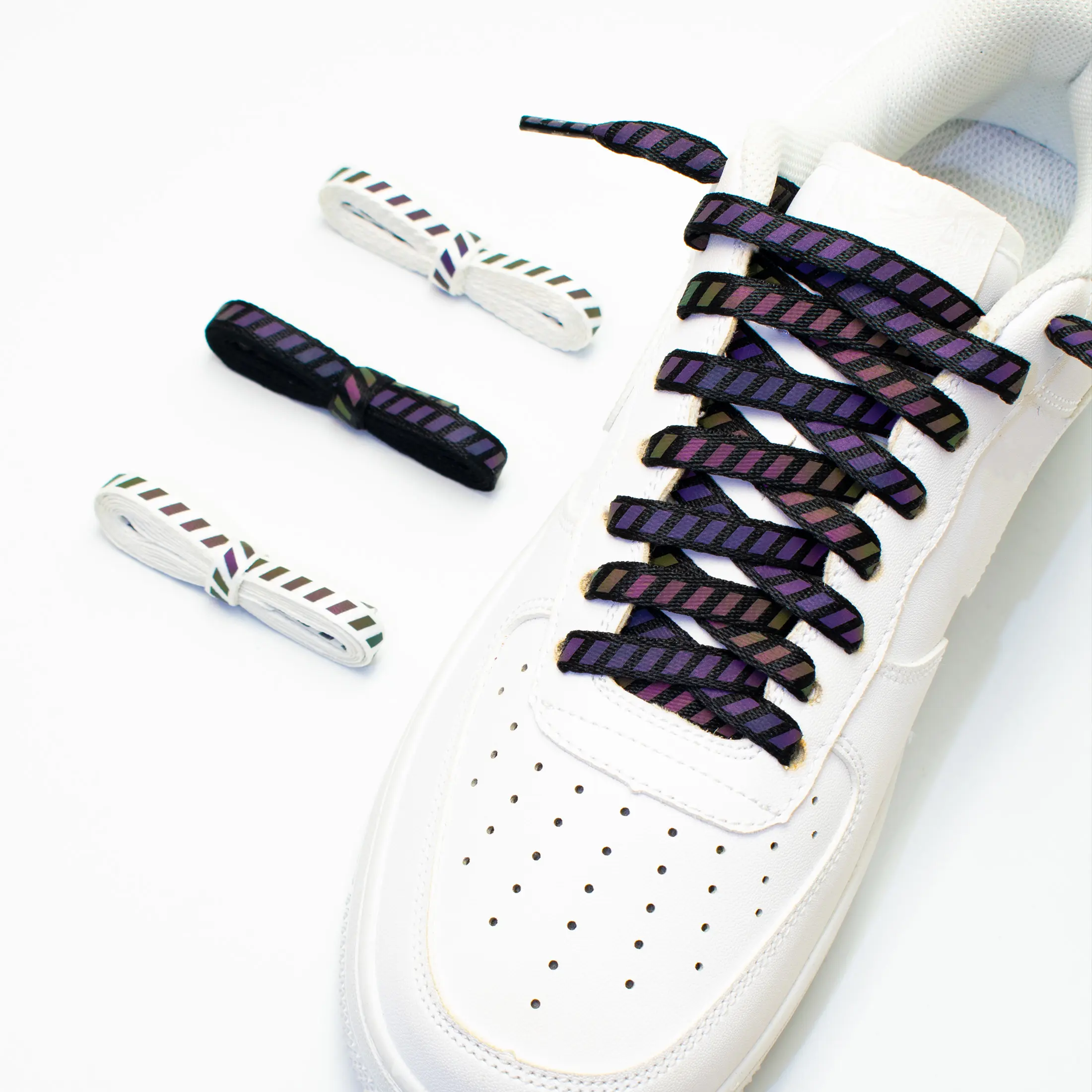 Two pairs of reflective twill laces, flat laces, glow-in-the-dark casual and versatile laces