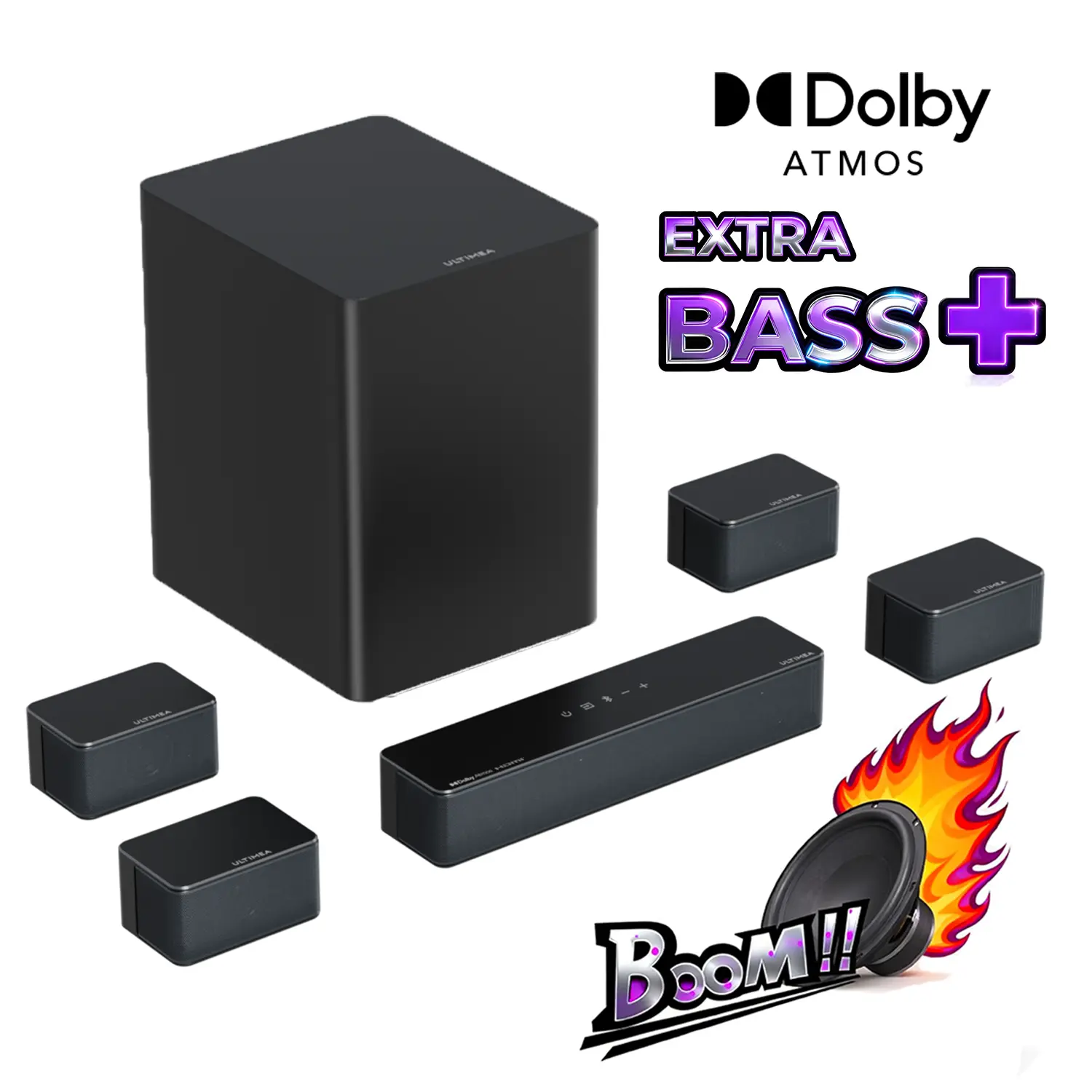 ULTIMEA Poseidon D80 Boom 7.1 Soundbar with 360° Spatial Audio  7 Drivers Dolby Atmos  4K HDR Passthrough  Immersive Surround Sound System for TV & Home Theater Soundbar DolbyAtmos HomeTheater#SummerVibes