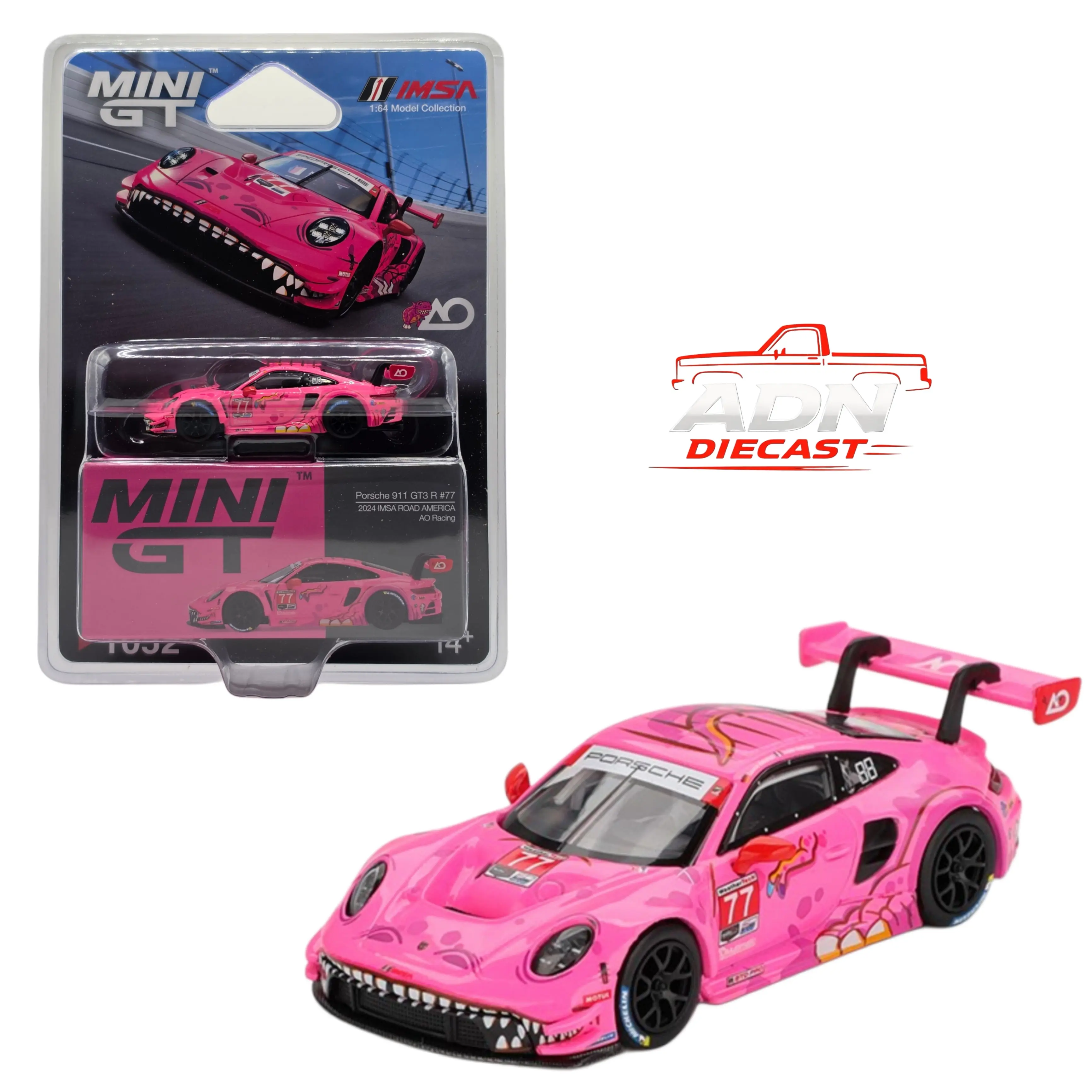 Mini Gt Porsche Roxy 911 GT3 R #77 AO Racing 2024 IMSA Road America - Diecast 1:64