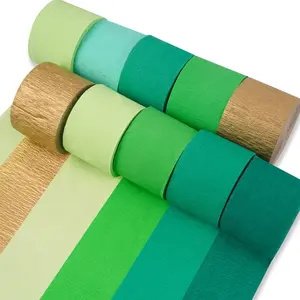 PartyWoo Green & Gold Crepe Paper Streamers, 10 Rolls (1.8 in x 82 ft Each, 820 ft Total), for Graduation Gifts, Wedding & Jungle Party Decorations