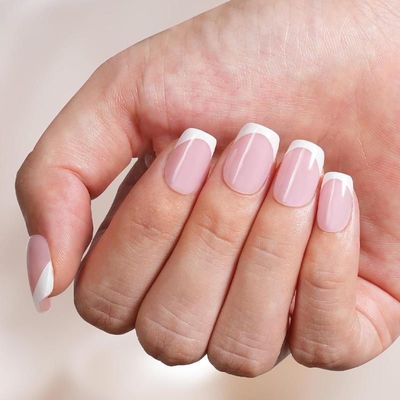 140Pcs French Gel Nail Tips, French Tip Press on Nails Short Square, Glossy Natural Artificial Full Cover Cute False Nails Pre-lasting, Short Square Press On Nails Fake Nails Extensions Gel Nail Tips Nail Art DIY Manicure Gifts for Women, Nail Tips Kit