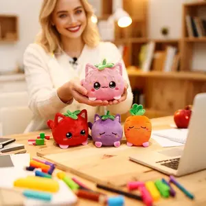 Cute Fruit Cat Plush Toy, Strawberry Apple Eggplant Carrot, Kids Birthday Valentine's Day Mother's Day Gift, Unisex Soft Adorable Stuffed Animal